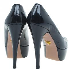 Pre Owned Prada Black Patent Peep Toe Platform Pumps Size 41