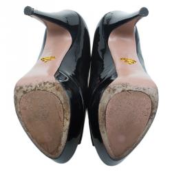 Pre Owned Prada Black Patent Peep Toe Platform Pumps Size 41