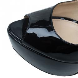 Pre Owned Prada Black Patent Peep Toe Platform Pumps Size 41