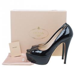 Pre Owned Prada Black Patent Peep Toe Platform Pumps Size 41