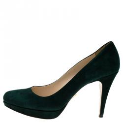 Pre Owned Prada Green Suede Platform Pumps Size 39