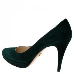 Pre Owned Prada Green Suede Platform Pumps Size 39