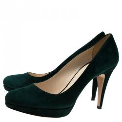 Pre Owned Prada Green Suede Platform Pumps Size 39