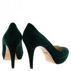 Pre Owned Prada Green Suede Platform Pumps Size 39