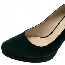 Pre Owned Prada Green Suede Platform Pumps Size 39