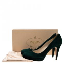 Pre Owned Prada Green Suede Platform Pumps Size 39