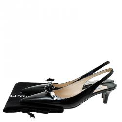 Pre Owned صندل برادا سباك بيك جلد أسود بوردة مزينة وفتحة كعب مقاس 39.5