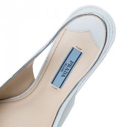 Pre Owned Prada White And Silver Leather Bow Detail Pointed Toe Slingback Sandals Size 39.5