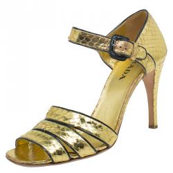 Pre Owned Prada Gold Snake Embossed Leather Mary Jane Sandals Size 37
