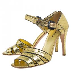 Pre Owned Prada Gold Snake Embossed Leather Mary Jane Sandals Size 37