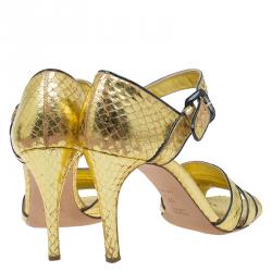 Pre Owned Prada Gold Snake Embossed Leather Mary Jane Sandals Size 37