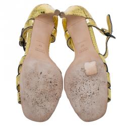 Pre Owned Prada Gold Snake Embossed Leather Mary Jane Sandals Size 37