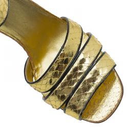 Pre Owned Prada Gold Snake Embossed Leather Mary Jane Sandals Size 37