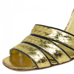 Pre Owned Prada Gold Snake Embossed Leather Mary Jane Sandals Size 37