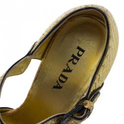 Pre Owned Prada Gold Snake Embossed Leather Mary Jane Sandals Size 37