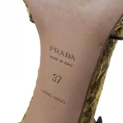 Pre Owned Prada Gold Snake Embossed Leather Mary Jane Sandals Size 37