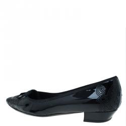Pre Owned Prada Black Patent Embroidered Pointed Pumps Size 37