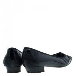 Pre Owned Prada Black Patent Embroidered Pointed Pumps Size 37