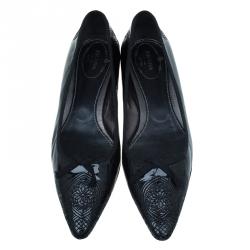 Pre Owned Prada Black Patent Embroidered Pointed Pumps Size 37