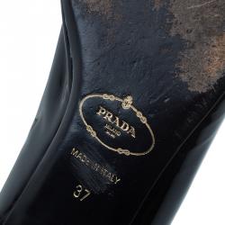 Pre Owned Prada Black Patent Embroidered Pointed Pumps Size 37