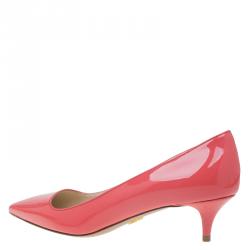 Pre Owned Prada Coral Patent Pointed Pumps Size 37