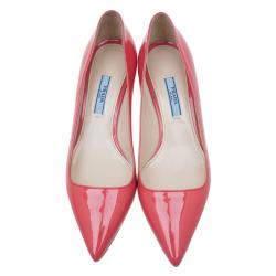 Pre Owned Prada Coral Patent Pointed Pumps Size 37