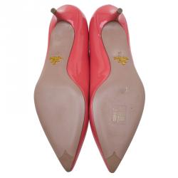 Pre Owned Prada Coral Patent Pointed Pumps Size 37