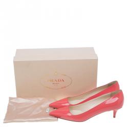 Pre Owned Prada Coral Patent Pointed Pumps Size 37