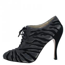 Pre Owned Prada Ardesia Suede Camoscio Lace Up Booties Size 37.5