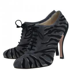 Pre Owned Prada Ardesia Suede Camoscio Lace Up Booties Size 37.5