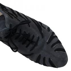 Pre Owned Prada Ardesia Suede Camoscio Lace Up Booties Size 37.5