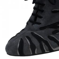 Pre Owned Prada Ardesia Suede Camoscio Lace Up Booties Size 37.5