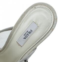Pre Owned Prada Grey Satin and PVC Plex Crystal Chandelier Mules Size 38
