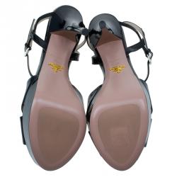Prada Black Patent Criss Cross Platform Sandals Size 40 
