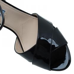 Prada Black Patent Criss Cross Platform Sandals Size 40 