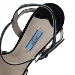 Prada Black Patent Criss Cross Platform Sandals Size 40 