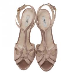 Pre Owned Prada Beige Satin T Strap Platform Sandals Size 40