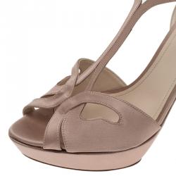 Pre Owned Prada Beige Satin T Strap Platform Sandals Size 40