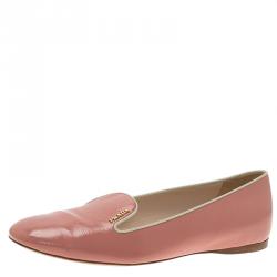Pre Owned Prada Blush Pink Saffiano Smoking Slippers Size 38.5