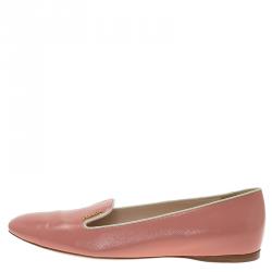 Pre Owned Prada Blush Pink Saffiano Smoking Slippers Size 38.5