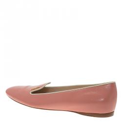 Pre Owned Prada Blush Pink Saffiano Smoking Slippers Size 38.5