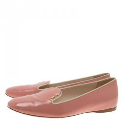Pre Owned Prada Blush Pink Saffiano Smoking Slippers Size 38.5