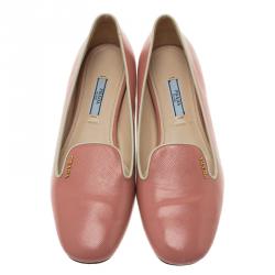 Pre Owned Prada Blush Pink Saffiano Smoking Slippers Size 38.5