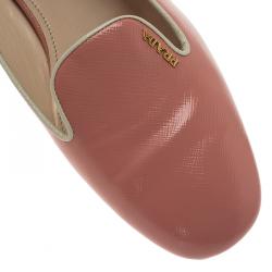 Pre Owned Prada Blush Pink Saffiano Smoking Slippers Size 38.5