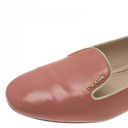 Pre Owned Prada Blush Pink Saffiano Smoking Slippers Size 38.5