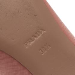 Pre Owned Prada Blush Pink Saffiano Smoking Slippers Size 38.5