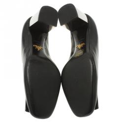 Pre Owned Prada Black Patent Leather Buckle Block Heel Pumps Size 38.5