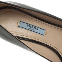Pre Owned Prada Black Patent Leather Buckle Block Heel Pumps Size 38.5