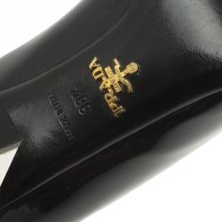 Pre Owned Prada Black Patent Leather Buckle Block Heel Pumps Size 38.5