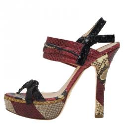 Prada Red Python Bow Platform Sandals Size 36